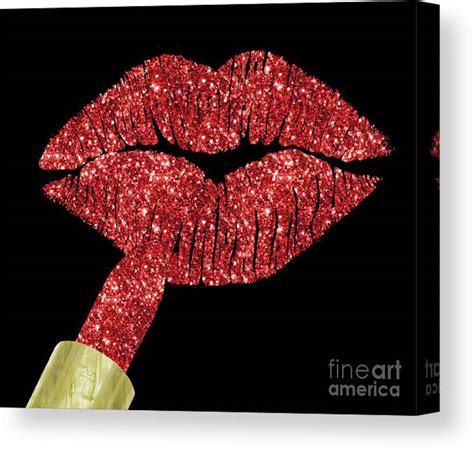 Red Kiss Faux Glitter Lipstick On Pouty Lips Fashion Art Canvas Print