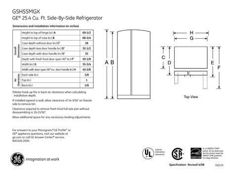 ge gshsmgxss refrigerator dimensions  installation information manualslib
