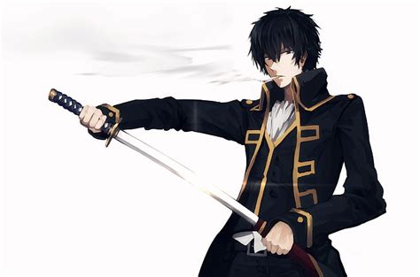 Hd Wallpaper Black Haired Male Anime Character Sword