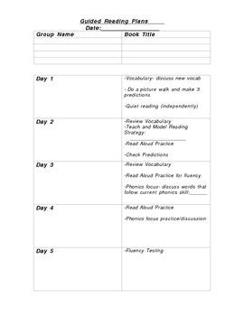 generic guided reading lesson plan template   week  kate tayloe