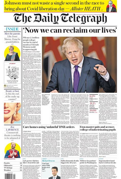 Daily Telegraph Front Page 3rd Of December 2020 Tomorrow S Papers Today