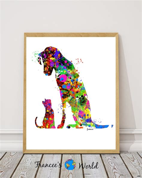 dog  cat watercolor art print wall decor home decor instant etsy