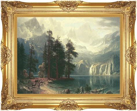 albert bierstadt sierra nevada  framed art canvas giclee print  majestic gold frame