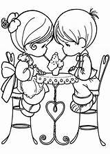 Coloring Pages Precious Moments Valentines Boy Girl Couples Wedding Drawing Drawings Printable Hugging Valentine People Children Clipart Colouring Kids Color sketch template