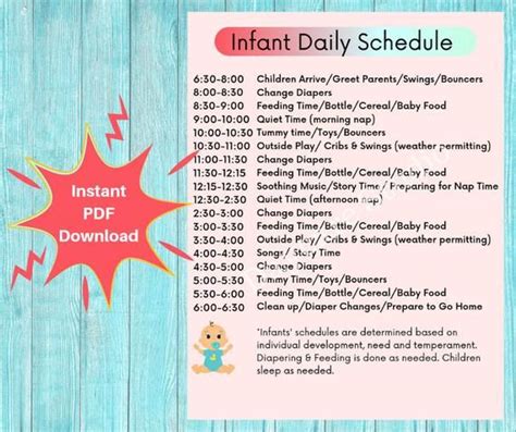 daycare daily scheduleschildcare center printable formsinfant