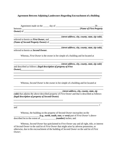agreement encroachment sample  template pdffiller