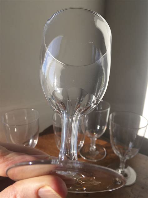 set of 5x antique late victorian hollow stem wine glasses