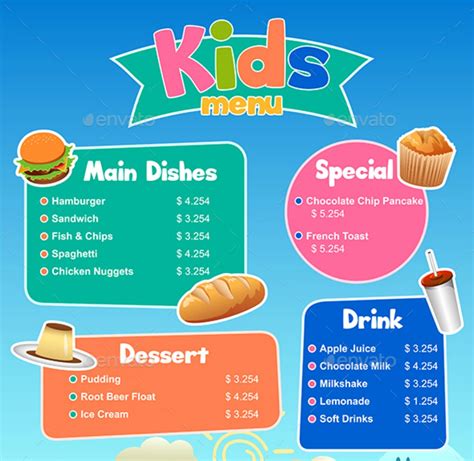 examples examples  kids menu format sample examples