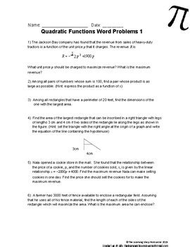 algebra solving quadratic equations word problems tpt