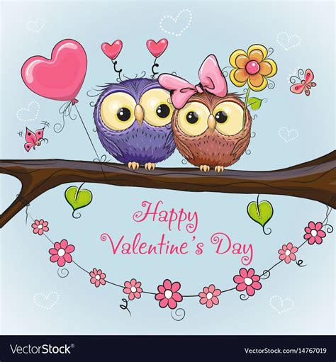 valentines card  cute owls vector image  vectorstock happy