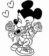 Mickey Coloring Mouse Pages Valentine Valentines Disney Kids Holding Cards Cute Cartoon Roses Activities Colors sketch template