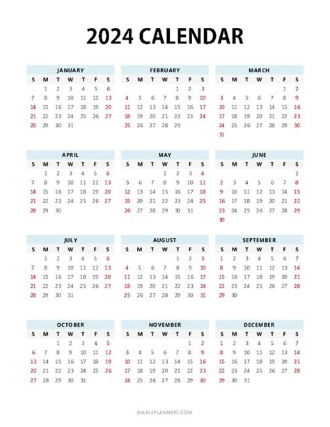 printable  yearly calendar template