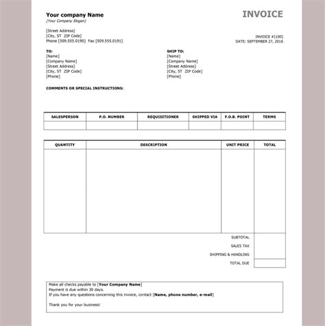 printable invoices  word