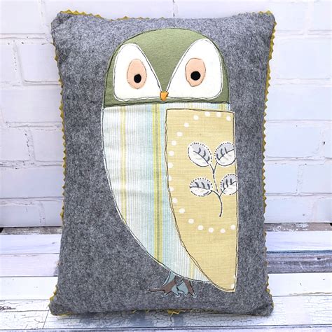 harvest owl applique cushion cover bustle sew