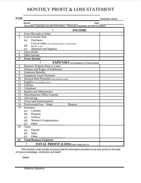 profit  loss template fill  printable  forms