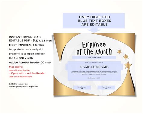 editable employee   month template printable employee  etsy