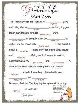 gratitude mad libs game thanksgiving game  students tpt