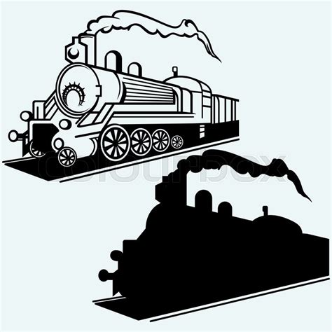 vintage train isolated on blue background vector silhouettes stock vector colourbox