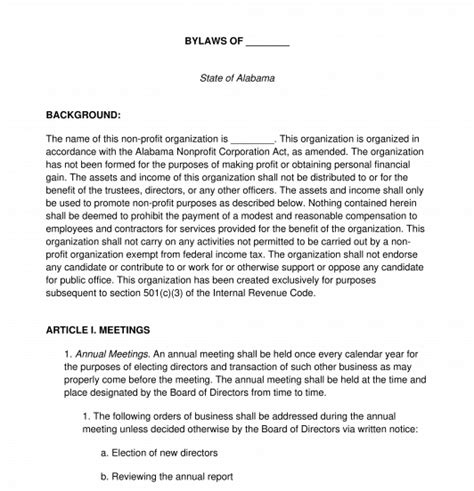 profit bylaws sample template word