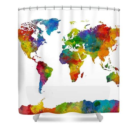 map of the world map watercolor shower curtain by michael tompsett