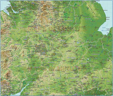 central england county map  scale   strong colour relief background