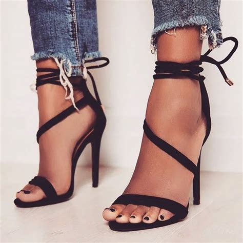 summer shoes women ankle strap lace  gladiator sandals women high heels stiletto peep toe