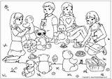 Colouring Teddy Picnic Bears Pages Village Activity Explore sketch template
