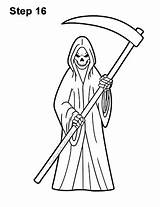 Reaper Grim Draw Step Halloween Drawing Scary Skeleton Scythe Make Cartoon sketch template