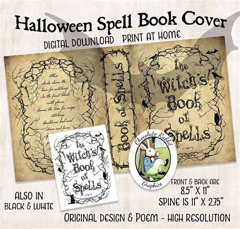 printable halloween spell book cover book  shadows digital etsy