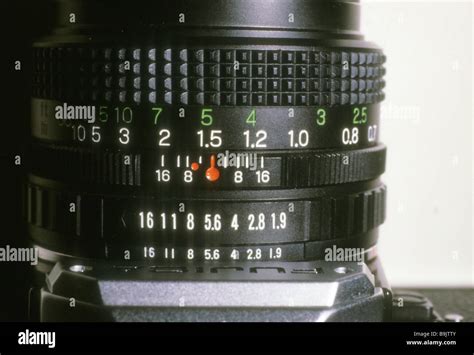 marking camera lens photo  stop fstop distance foot meter scale stock photo  alamy