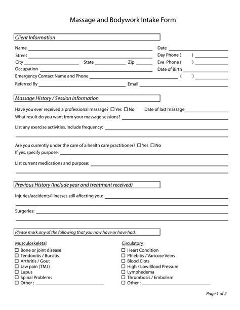 massage intake forms