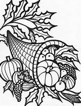 Coloring Thanksgiving Pages Cornucopia Harvest Printable Kids Turkey Sheets Adult Fall Food Clipart Colouring Color Book November Autumn Books Sheet sketch template