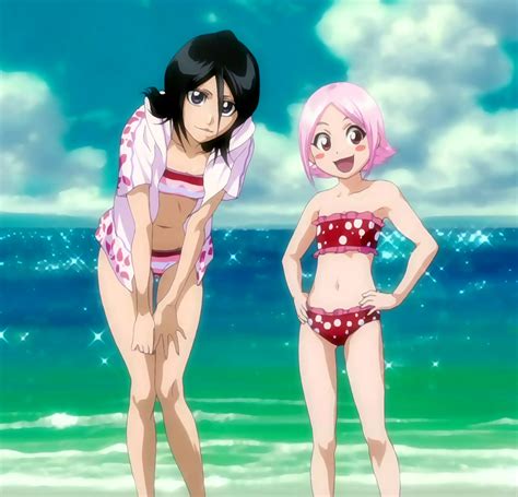 image rukia and yachiru wearing swimsuits stitched cap