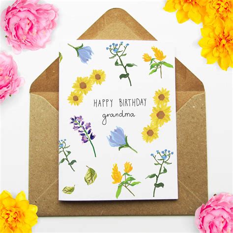 happy birthday grandma floral card  yellow lemming