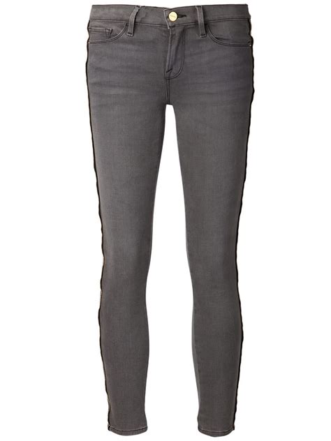 frame denim skinny zipper outseam jeans in gray grey lyst