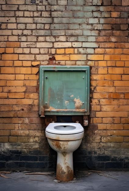 premium ai image  toilet   courtyard    brick wall