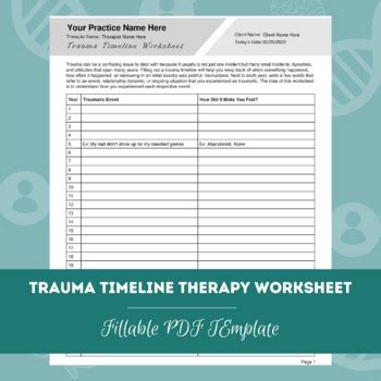 trauma timeline therapy worksheet editable fillable  template