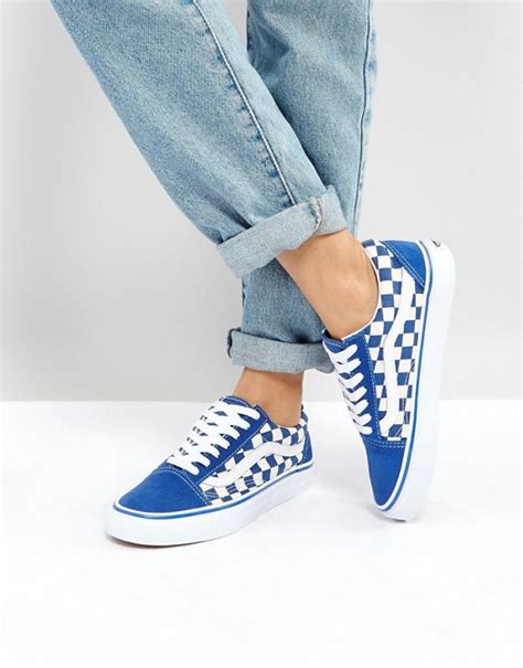 vans  skool primary check sneakers  blue asos