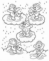 Baby Five Coloring Bear Playing Raindrop Size sketch template