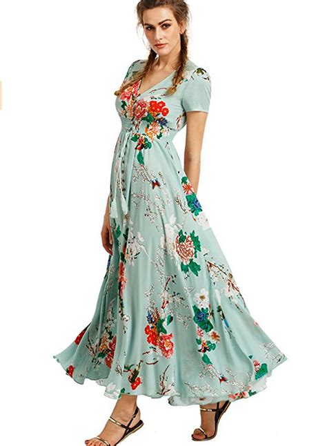 womens boho  neck high waist slit floral maxi dress stylesimocom