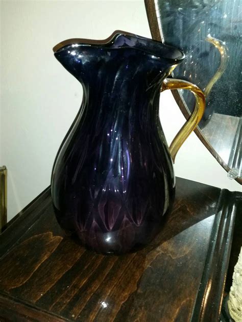 Antique Hand Blown Purple Glass Pitcher Vase Etsy