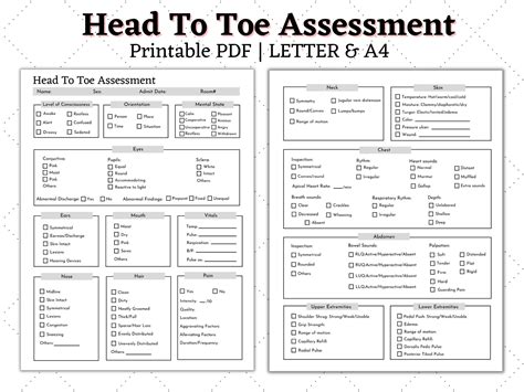 head  toe assessment nursing template nursing guide etsy