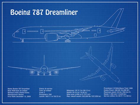 boeing  dreamliner airplane blueprint drawing plans ad digital