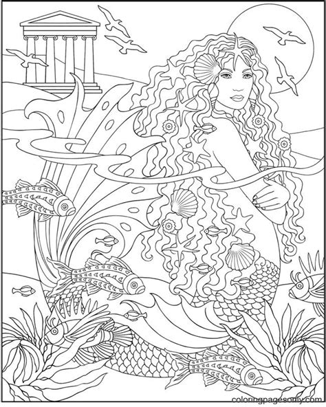 mermaid adult coloring pages