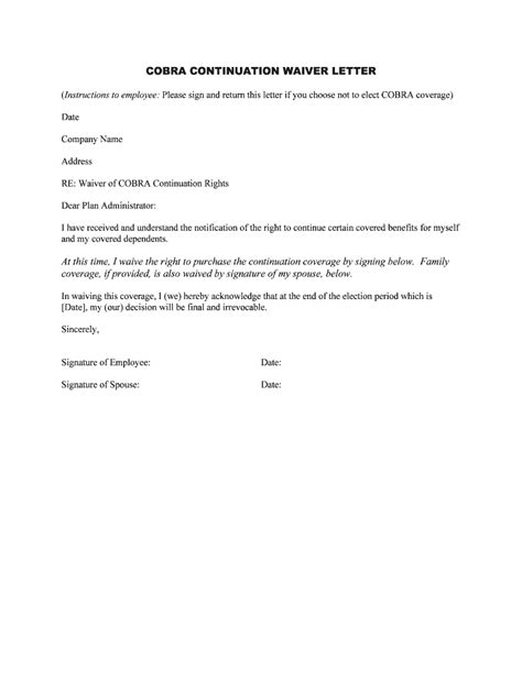 cobra continuation waiver letter form fill   sign printable