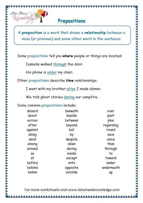 grade preposition worksheets page  prepositions worksheet
