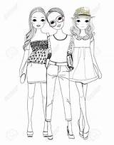 Girls Fashion Three Drawing Coloring Pages Girl Cartoon Sketches Vector Stock 123rf Sold Illustration Barbie Paintingvalley Sheets sketch template
