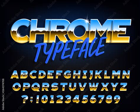 chrome alphabet font chrome effect letters  numbers  dark