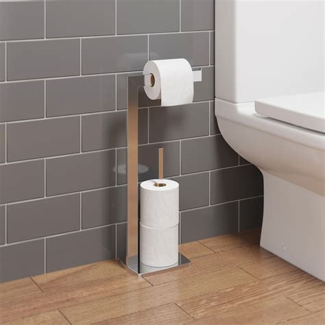 bathroom toilet roll holder modern wc square floor standing chrome storage tidy  ebay