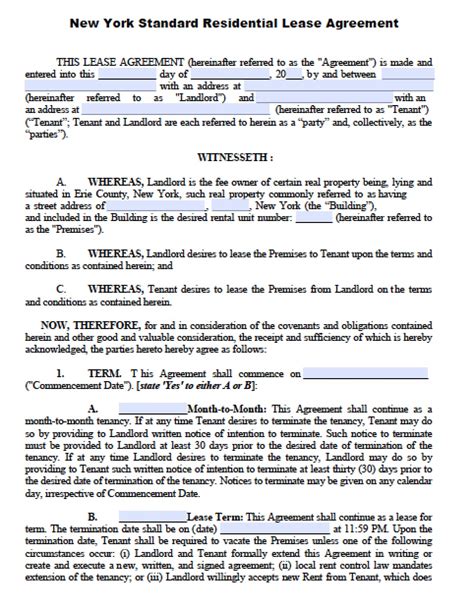 york standard residential lease agreement template  word